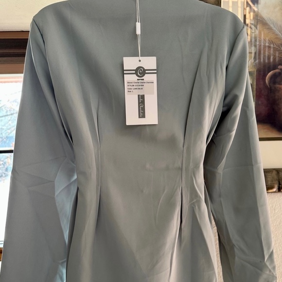 Lake Blue Gathered-Sleeve Button-Up Mini Dress - Picture 5 of 6